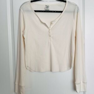No Boundaries Cream Ribbed Long Sleeve Henley Top
